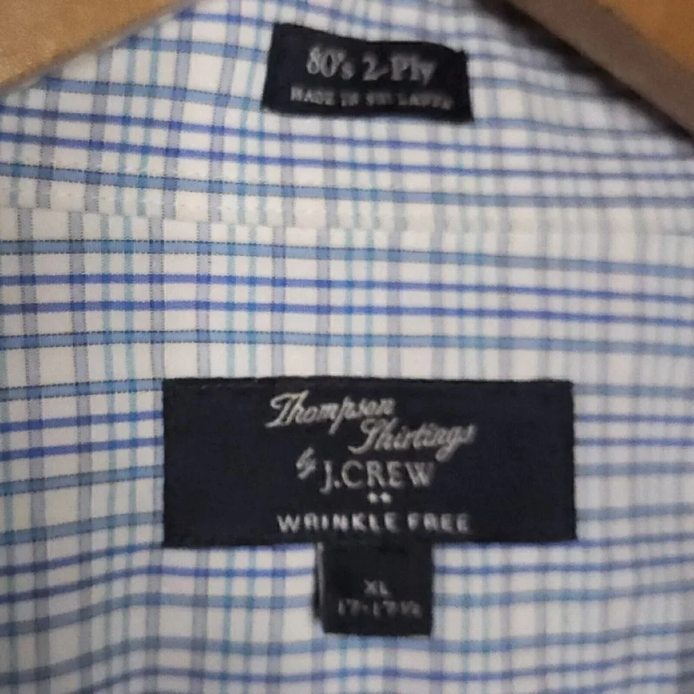 J. Crew Thompson Shirtings Wrinkle Free 80's Blue White Button Down XL